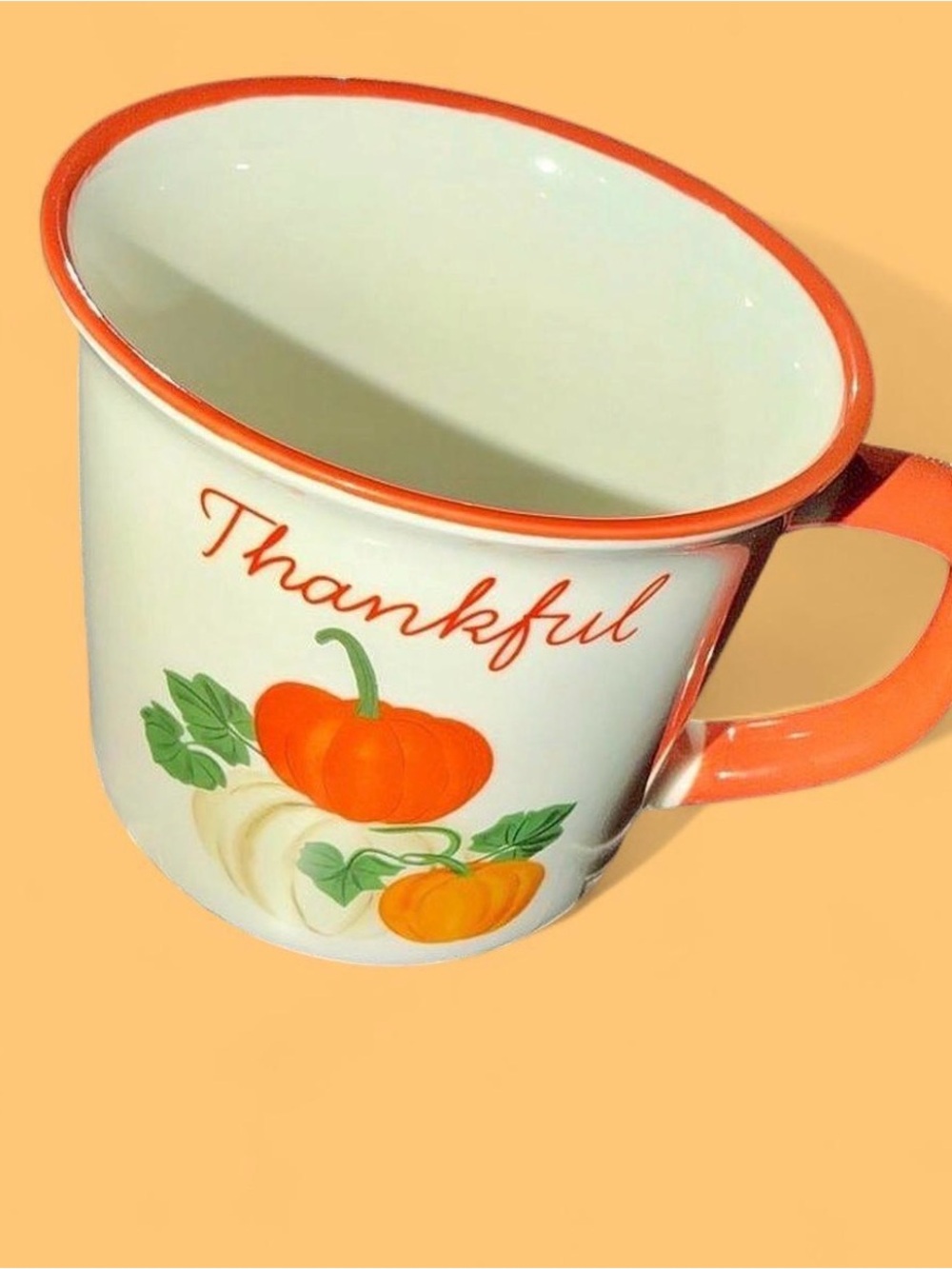 New 16 oz Thankful Pumpkin Ceramic Coffee Mug - Orange & White